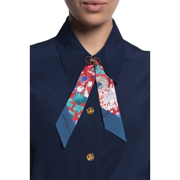 SALVATORE FERRAGAMO SCARF SILK SKINNY BANDEAU FLORAL PRINTED w LOGO